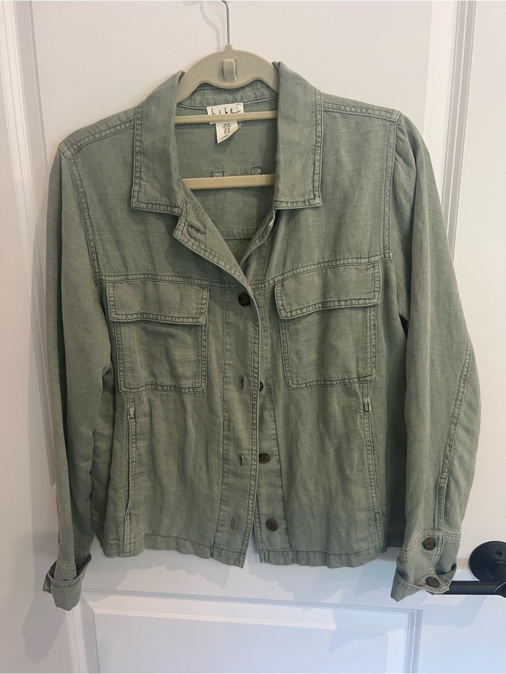 Nicole Miller New York Light Olive Green Women's Linen Jacket - Picture 9 of 12
